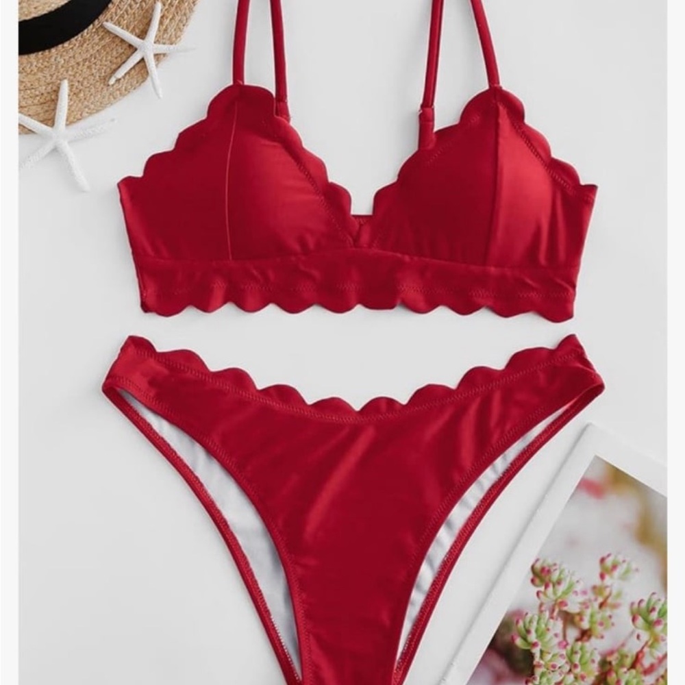 Mido Red Scalloped Bikini Set